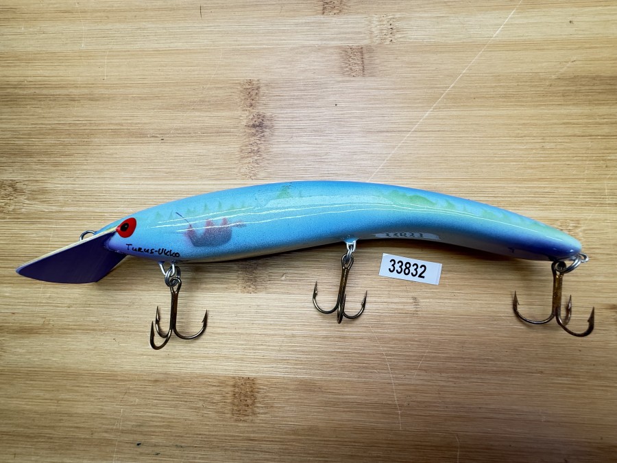 Wobbler, Turus Ukko Sonderedition September 1991, Handmade in Finland, Turus Ukko gemarkt, Syys kuu 1/5, violett/silber/blau/grün, 20cm, 68g, ungefischt