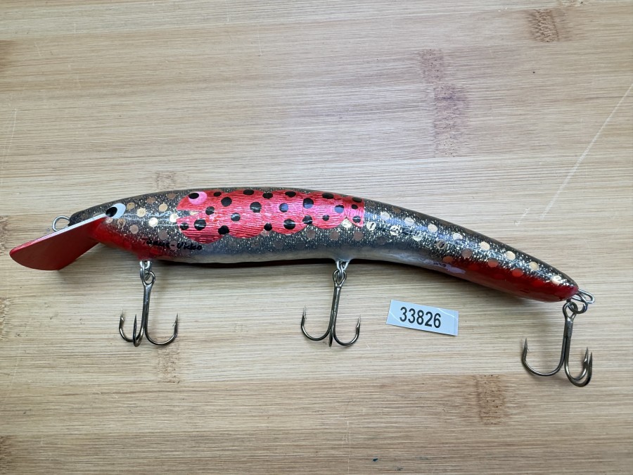 Wobbler, Turus Ukko Sonderedition Mai 1991, Handmade in Finland, Turus Ukko gemarkt, Touko kuu 4/5, rot/silber/gold/dunkel/schwarz, 20cm, 78g, ungefischt