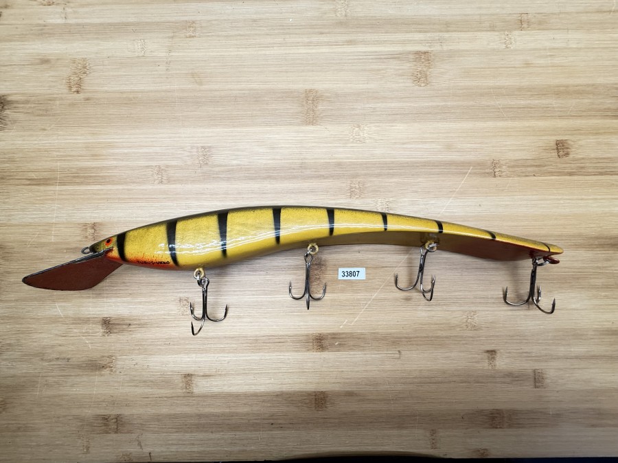 Wobbler, Turus Ukko, Handmade in Finland, Turus Ukko gemarkt, Tiger, rot/orange/schwarz, 40cm, 258g, ungefischt