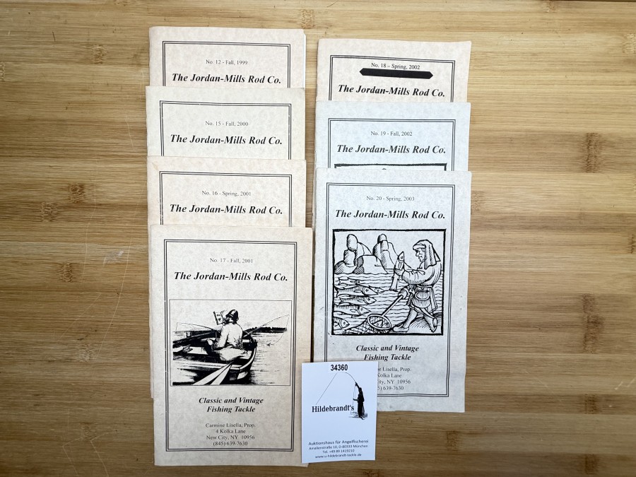 7 Kataloge, The Jordan-Mills Rod Co., Classic and Vintage Fishing Tackle, No 12-Fall 1999, No. 15-Fall 2000, No. 16-Spring 2001, No. 17-Fall 2001, No. 18-Spring 2002, No. 19-Fall 2002, No 20-Spring 2003