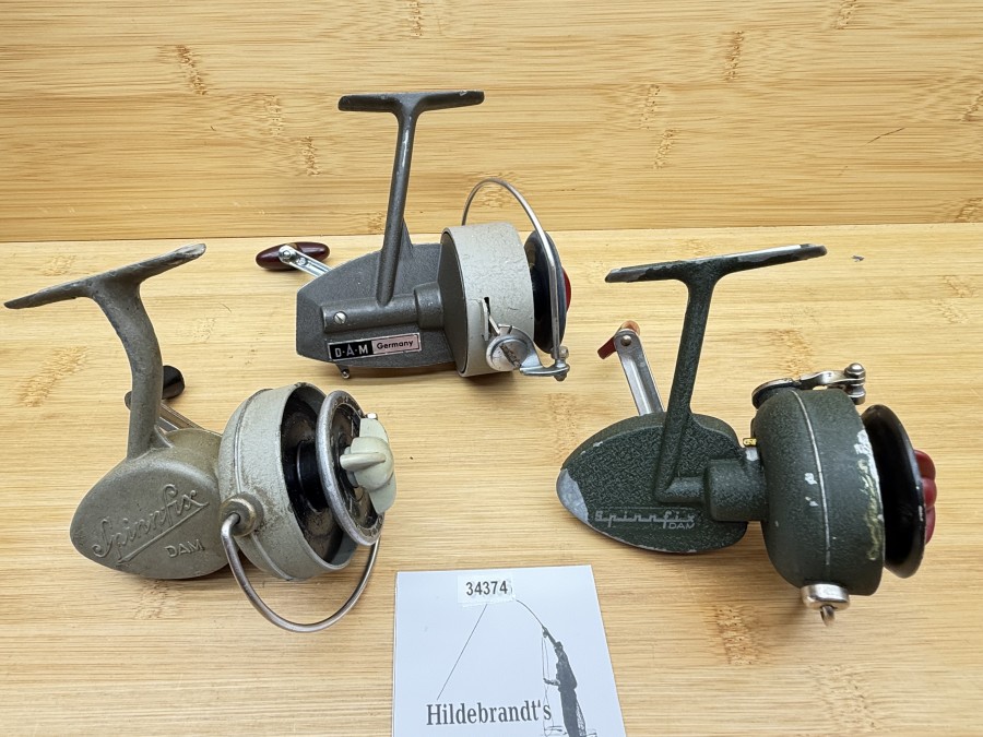 3 Stationärrollen, DAM 225, Spinnfix Spezial, Made in West Germany, Spinnfix DAM, Made in West Germany, DAM Quick 248, DAM Germany, Gebrauchsspuren